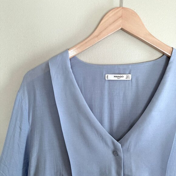 MANGO Oversized Blouse Light Blue Tunic Blouse Sz 4 (fits S to M) - Picture 2 of 5